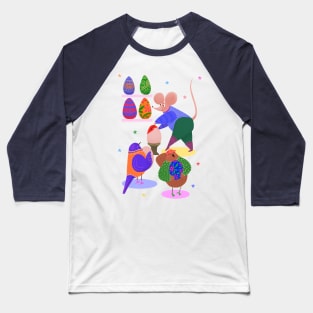 Cute mouse decorating easter eggs for cute birds, version 1 Baseball T-Shirt